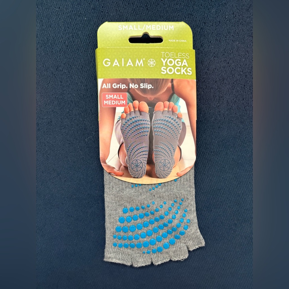 GAIAM Gray and Blue Athletic Socks with Non-Slip Grip